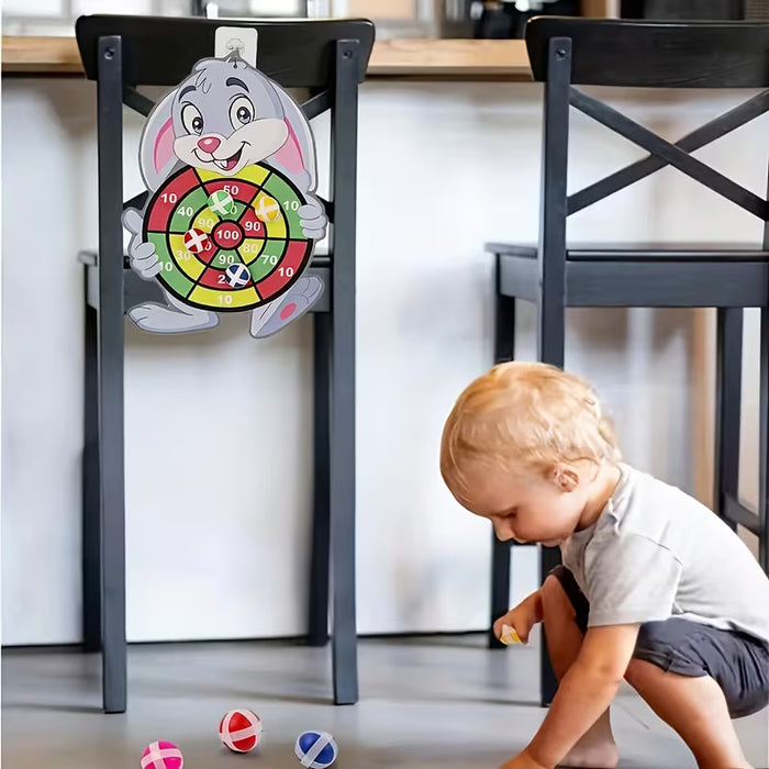 Diana de dardos de conejo adorable para niños, juego de dardos de bola de 3 bolas