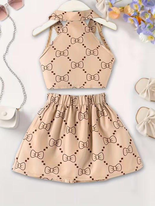 Conjunto de 2 piezas con estilo para niñas, que incluye un top sin mangas y una falda plisada