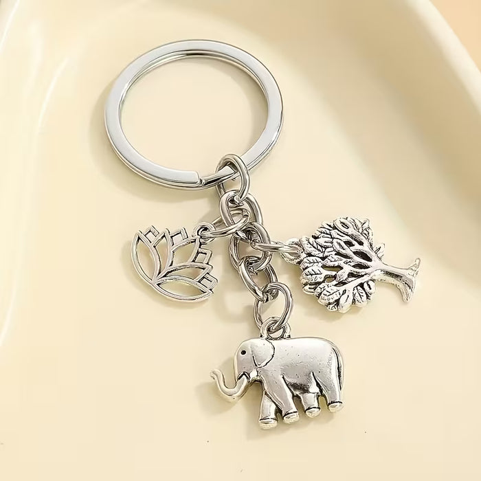 1 pieza de llavero de elefante plateado