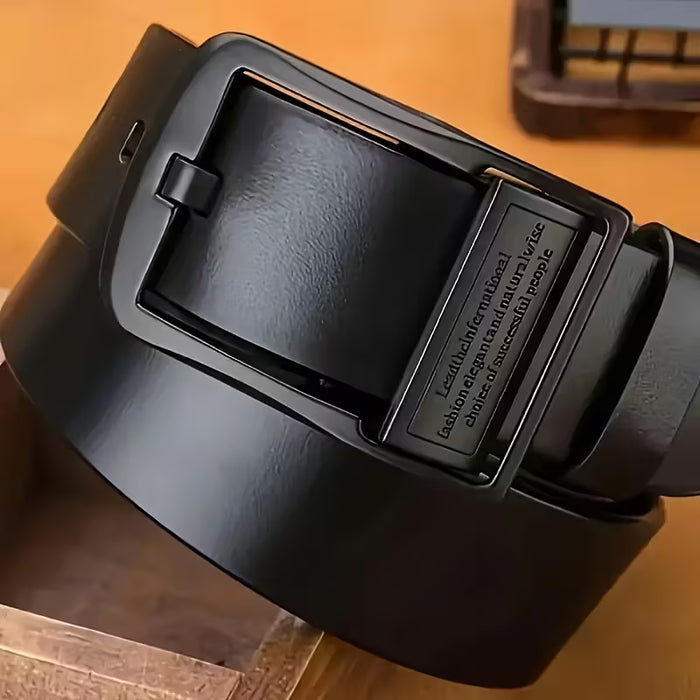 Cinturón de Cuero Genuino para Hombre, Negro Clásico, Estilo Business y Casual