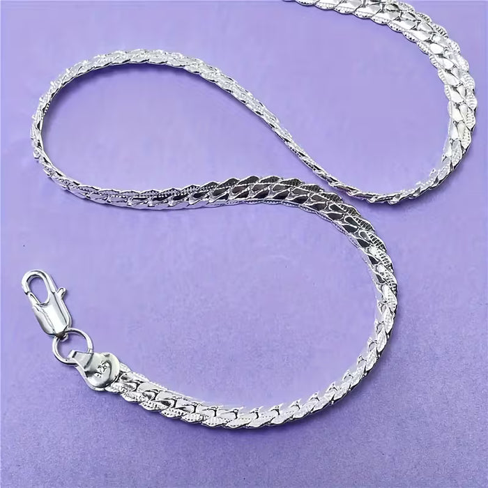 Collar de lujo y elegante con relieve plateado de doble cara para hombres y mujeres 50cm