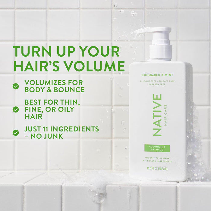 Native Champú voluminizador de pepino y menta, sin sulfatos ni siliconas, 473 ml (16.5 fl oz)