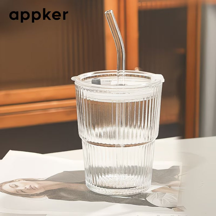 Vaso de vidrio a la moda con pajita y tapa con capacidad de 400 ml