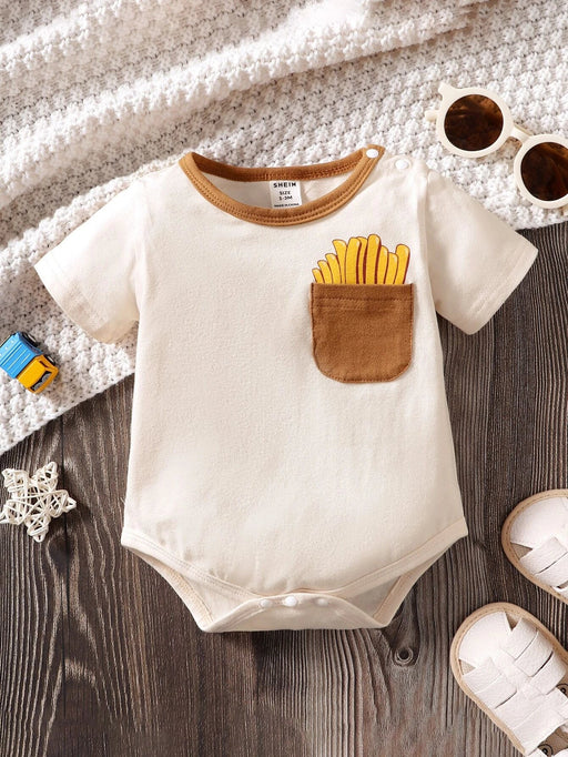 Bebé Body estilo camiseta papas fritas con estampado con parche de bolsillo - Quierox - Tienda Online