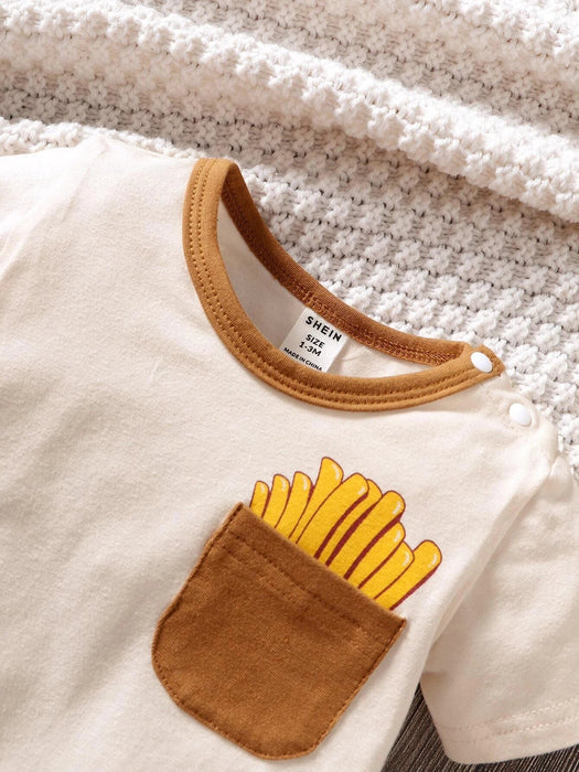 Bebé Body estilo camiseta papas fritas con estampado con parche de bolsillo - Quierox - Tienda Online
