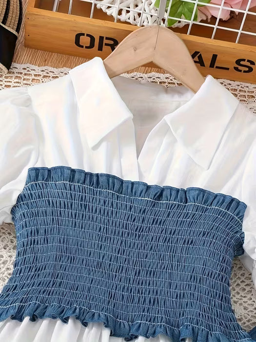 Conjunto de 2 piezas para niña con camisa de cuello con muescas y pantalón de pierna ancha