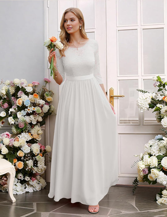 BeryLove Vestido de fiesta formal de manga larga para mujer, con encaje, para boda - Quierox - Tienda Online