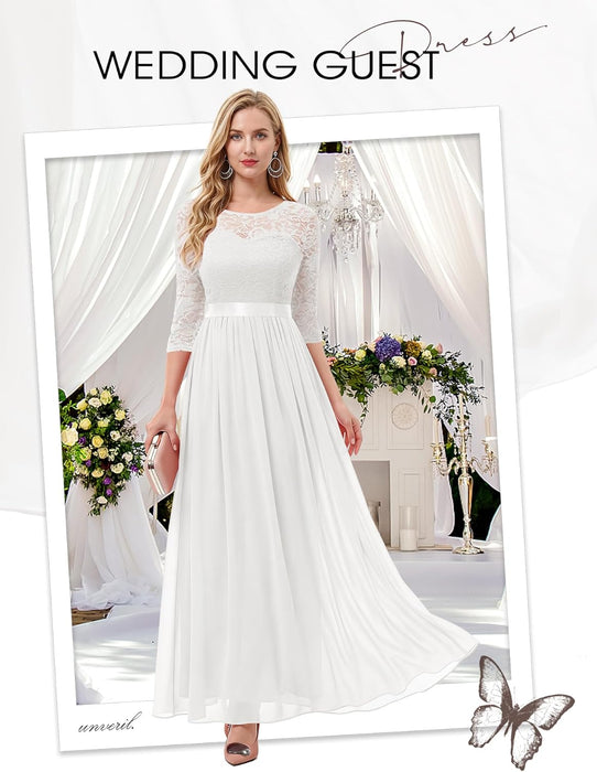 BeryLove Vestido de fiesta formal de manga larga para mujer, con encaje, para boda - Quierox - Tienda Online