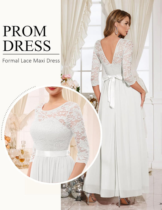 BeryLove Vestido de fiesta formal de manga larga para mujer, con encaje, para boda - Quierox - Tienda Online