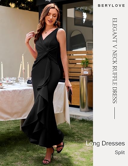 BeryLove - Vestidos formales de noche, midi, con volantes - Quierox - Tienda Online