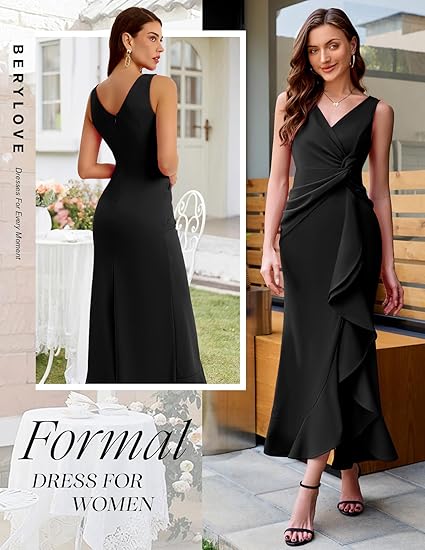 BeryLove - Vestidos formales de noche, midi, con volantes - Quierox - Tienda Online