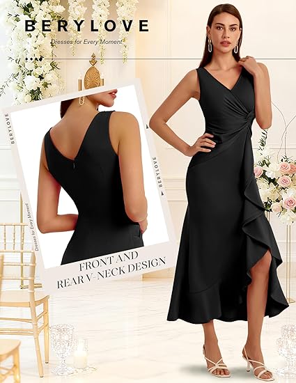 BeryLove - Vestidos formales de noche, midi, con volantes - Quierox - Tienda Online