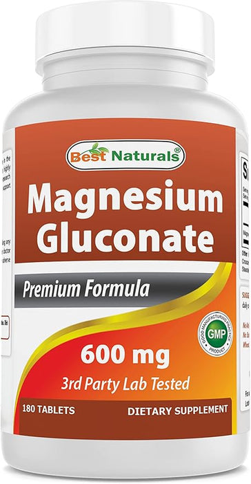 Best Naturals Gluconato de magnesio (35 mg de magnesio elemental de 600 mg de gluconato de magnesio) 180 comprimidos - Quierox - Tienda Online