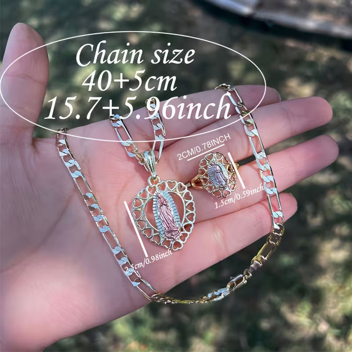 Juego de 2 piezas de collar y anillo de Nuestra Señora de Guadalupe