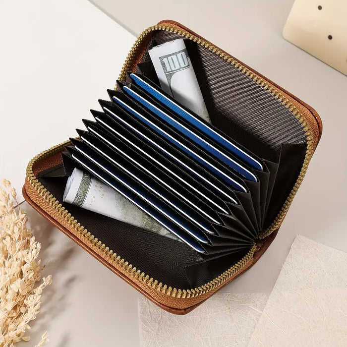 Cartera con cremallera y ranuras para tarjetas de crédito, de material de PU, estilo acordeón