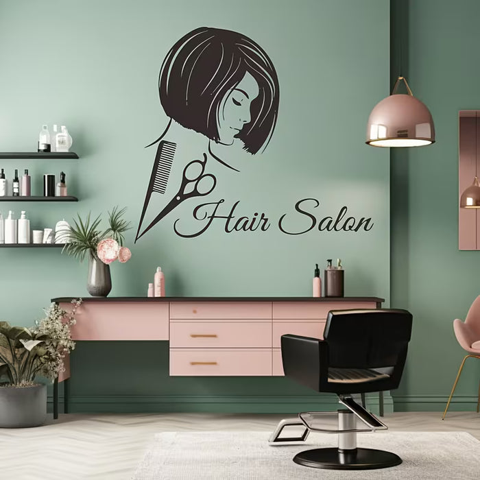 1 ud. Adhesivos de pared - Calcomanía de tijeras y peine para salón de belleza