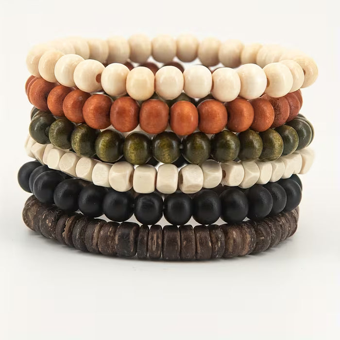 6pcs de pulseras de madera con cuentas, unisex