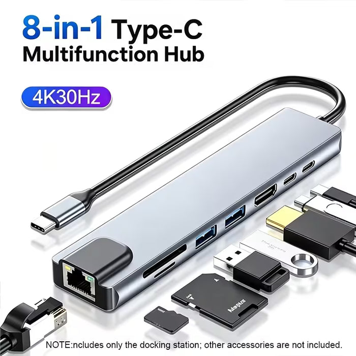 Estación de acoplamiento para laptop 8 en 1, Hub USB-C Adaptador HDTV 4K
