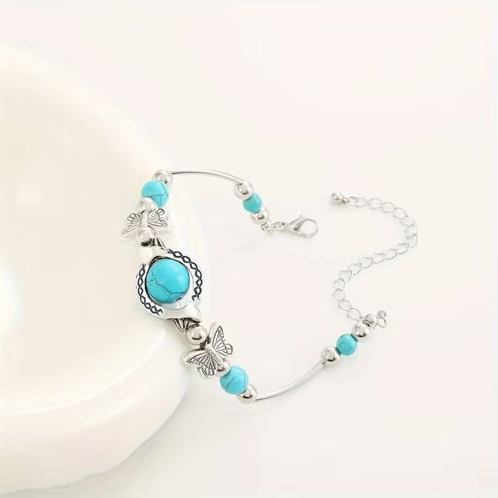 Pulsera turquesa vintage hecha a mano, cuentas de la suerte de mariposa