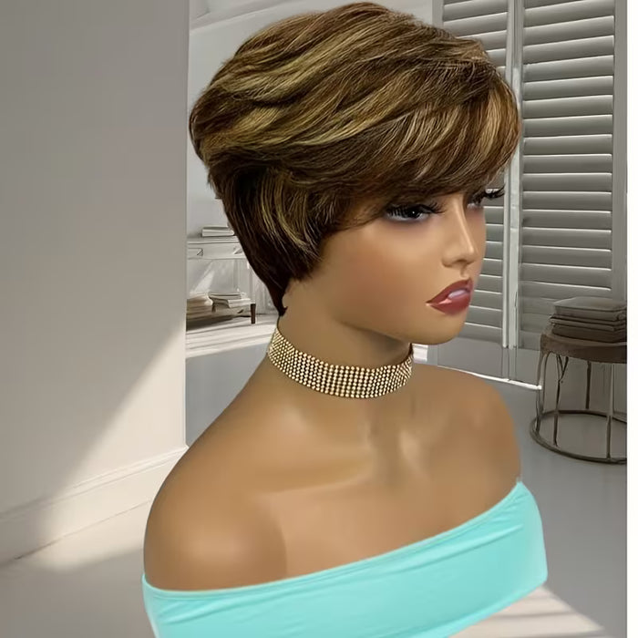 Pelucas corta y lisa para mujer, con un corte pixie completo hecho a máquina