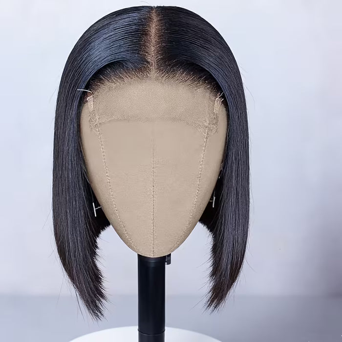Peluca de cabello sintetico Remy liso brasileño para mujer con cierre de encaje 10 pulgadas