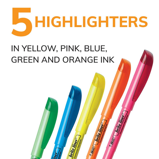BIC Brite Liner - Resaltadores punta de cincel, paquete de 5 resaltadores de colores surtidos - Quierox - Tienda Online
