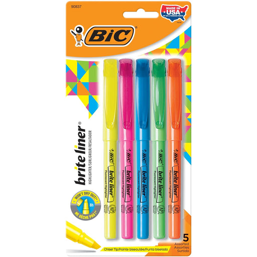 BIC Brite Liner - Resaltadores punta de cincel, paquete de 5 resaltadores de colores surtidos - Quierox - Tienda Online