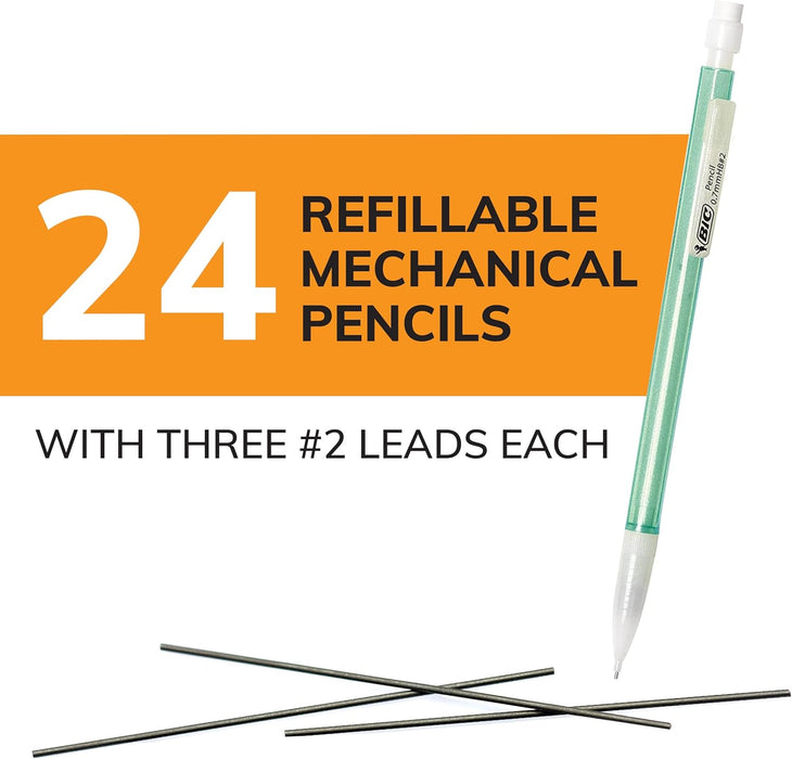 BIC Pack de 24 Lápices mecánicos Xtra-Sparkle Número 2 con borradores, punta media (0.7mm) - Quierox - Tienda Online