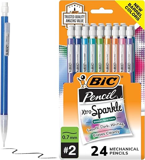 BIC Pack de 24 Lápices mecánicos Xtra-Sparkle Número 2 con borradores, punta media (0.7mm) - Quierox - Tienda Online