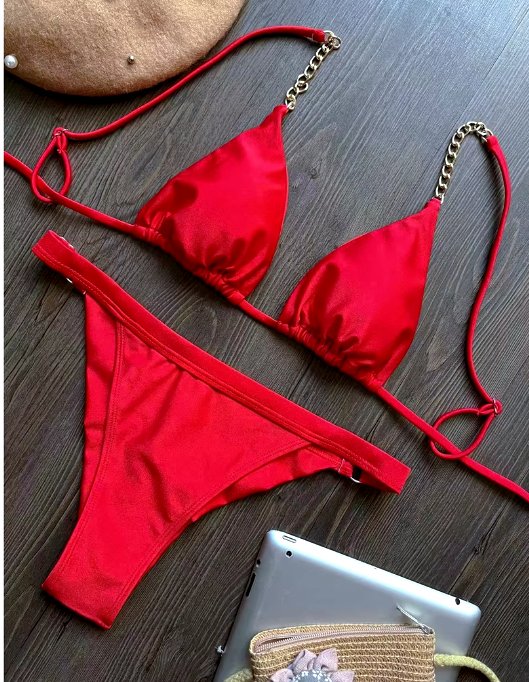 Bikini con cuello Halter para mujer, traje de baño de dos piezas con corte de pierna alta - Quierox - Tienda Online