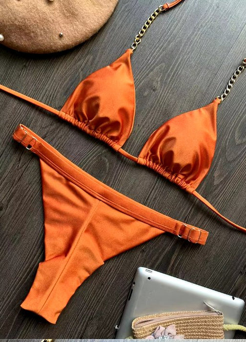 Bikini con cuello Halter para mujer, traje de baño de dos piezas con corte de pierna alta - Quierox - Tienda Online