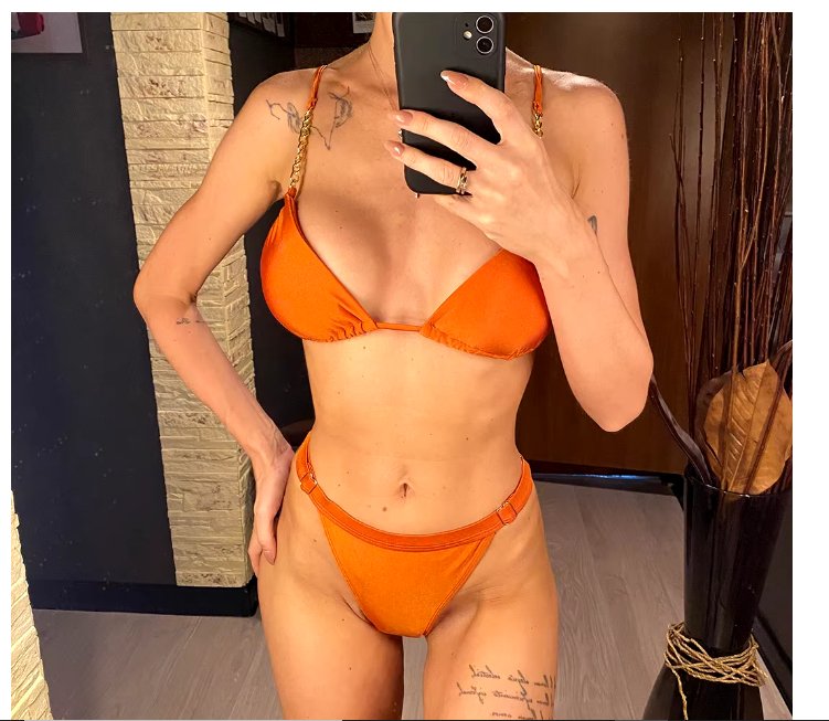 Bikini con cuello Halter para mujer, traje de baño de dos piezas con corte de pierna alta - Quierox - Tienda Online