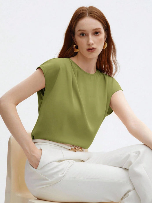 BizChic Blusa de satén de manga corta y holgada para mujer - Quierox - Tienda Online