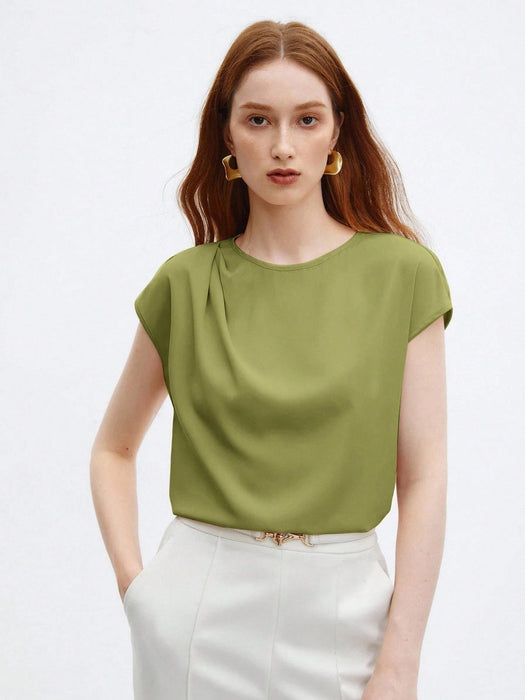 BizChic Blusa de satén de manga corta y holgada para mujer - Quierox - Tienda Online