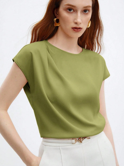 BizChic Blusa de satén de manga corta y holgada para mujer - Quierox - Tienda Online