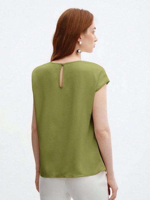 BizChic Blusa de satén de manga corta y holgada para mujer - Quierox - Tienda Online