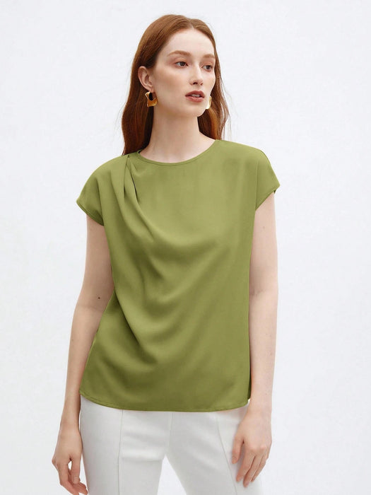 BizChic Blusa de satén de manga corta y holgada para mujer - Quierox - Tienda Online