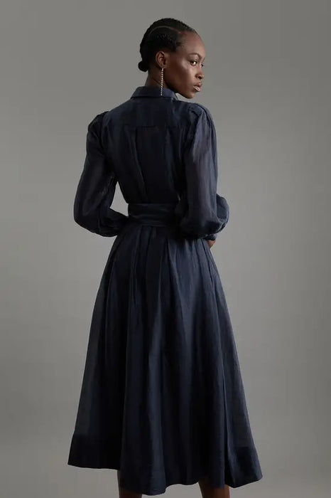 Vestido largo de organdí tejido con lazo de Karen Millen