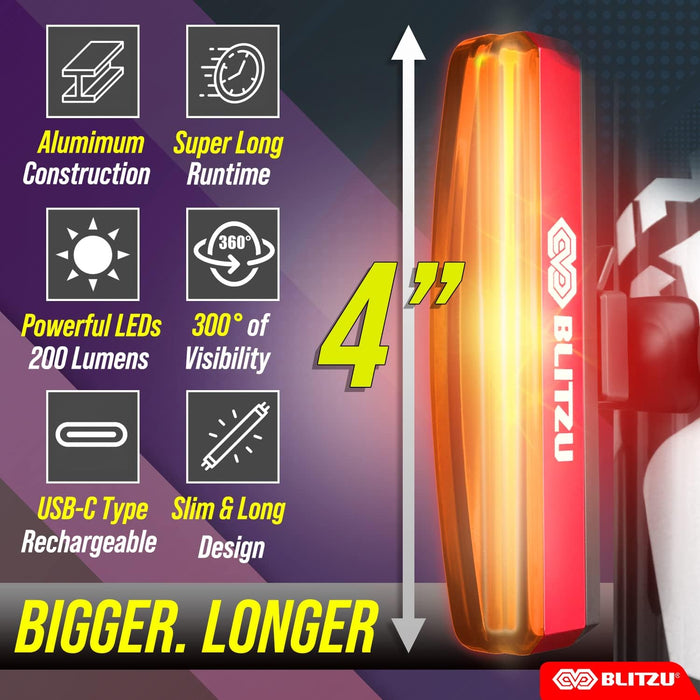 BLITZU 2025 Cyborg 200H luz de bicicleta delantera o 200T luz trasera recargable - Quierox - Tienda Online