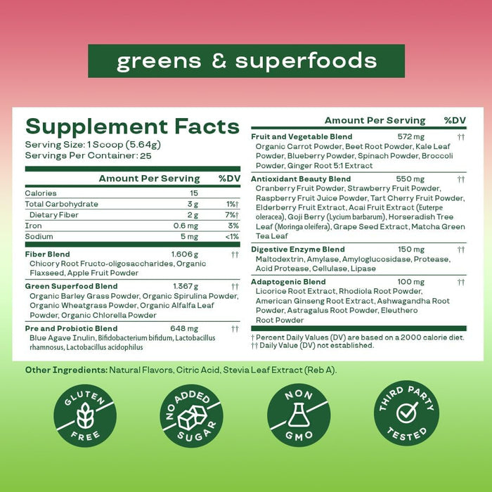 Bloom Nutrition Superfood Greens en polvo, enzimas digestivas con probióticos y prebióticos, 25 servings - Quierox - Tienda Online
