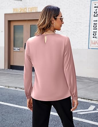 Blooming Jelly - Blusa informal de negocios para mujer, diseño plisado, manga larga - Quierox - Tienda Online