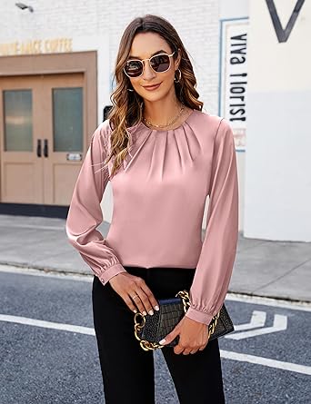 Blooming Jelly - Blusa informal de negocios para mujer, diseño plisado, manga larga - Quierox - Tienda Online