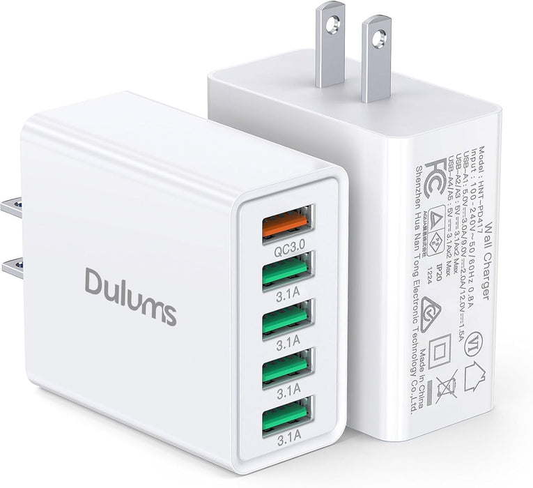Bloque de cargador de pared USB de 50 W, paquete de 2 cargadores de 5 puertos - Quierox - Tienda Online