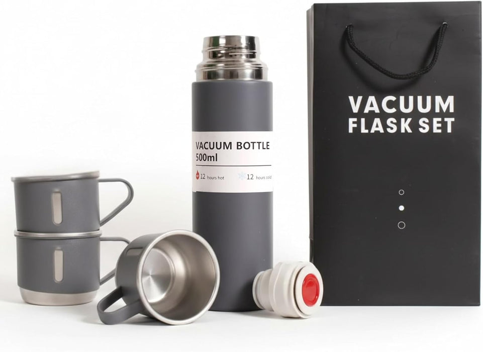 Blue Vacuum Flask Set – Botella de agua aislada con 3 tazas de regalo - Quierox - Tienda Online