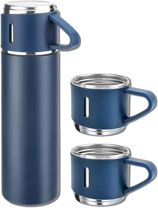 Blue Vacuum Flask Set – Botella de agua aislada con 3 tazas de regalo - Quierox - Tienda Online