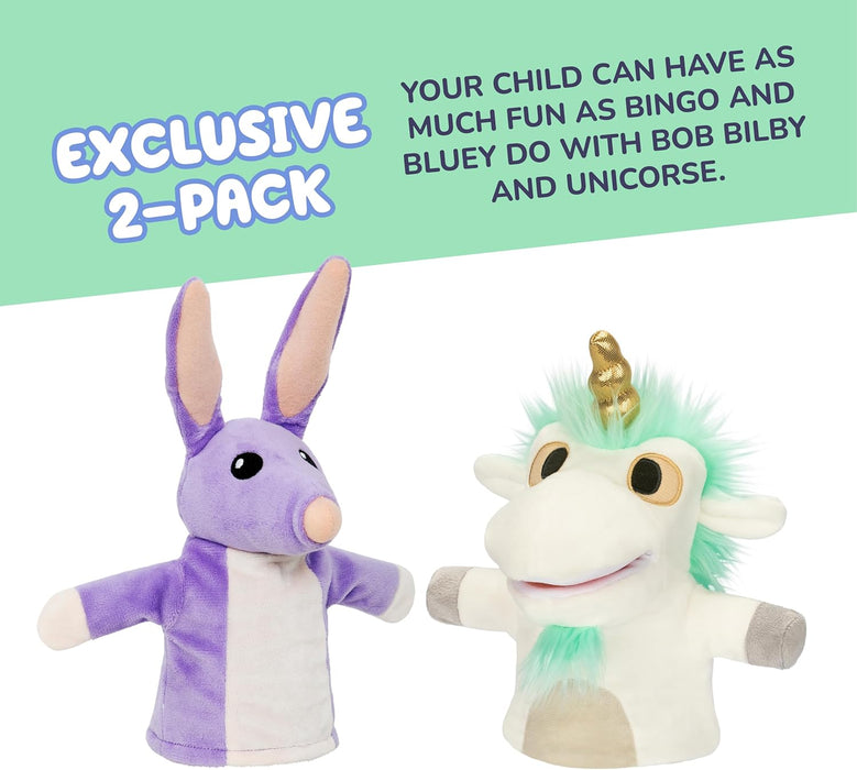 Bluey Unicorno y Bob Bilby - Pack de 2 títeres de mano de felpa - Quierox - Tienda Online