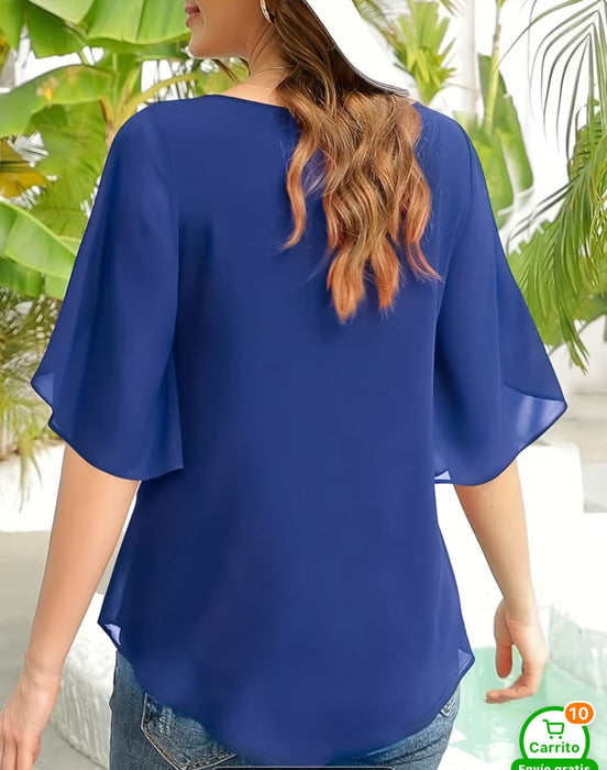 Blusa Casual Elegante de Manga Corta para Mujer - Cuello Redondo - Quierox - Tienda Online