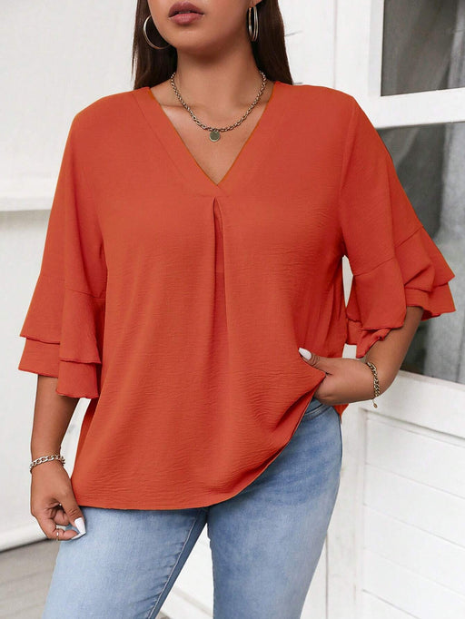 Blusa Celure Plus de color liso con mangas acampanadas - Quierox - Tienda Online