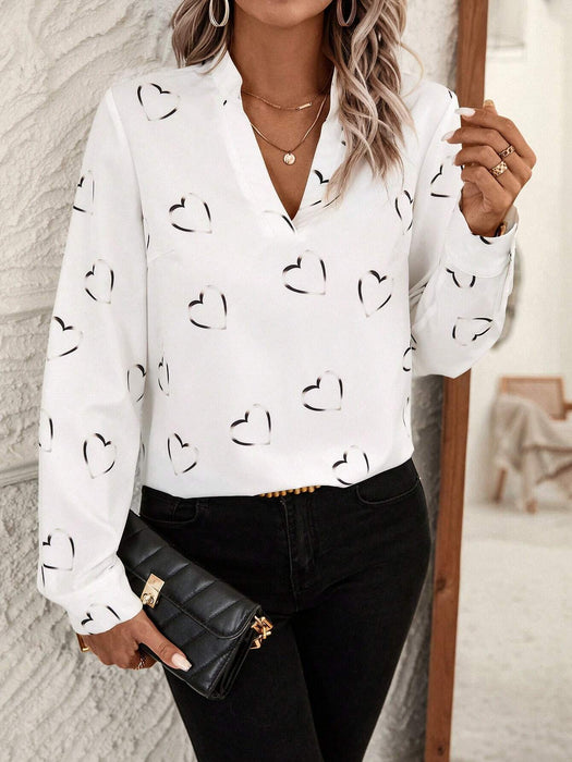 Blusa con cuello con muescas y estampado de corazones - Quierox - Tienda Online