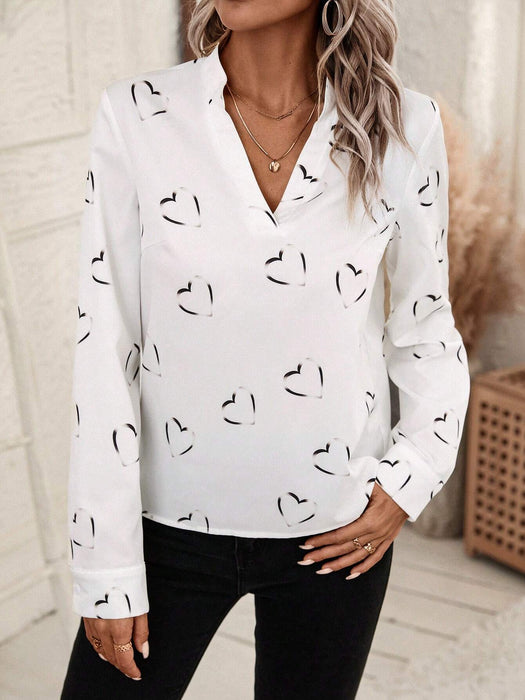 Blusa con cuello con muescas y estampado de corazones - Quierox - Tienda Online